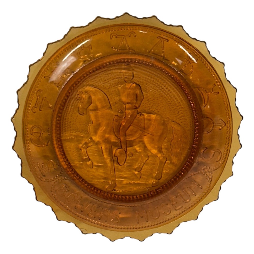Cheyenne Frontier Days Old West Museum‎ Amber Glass Cowboy Horse Plate Dish